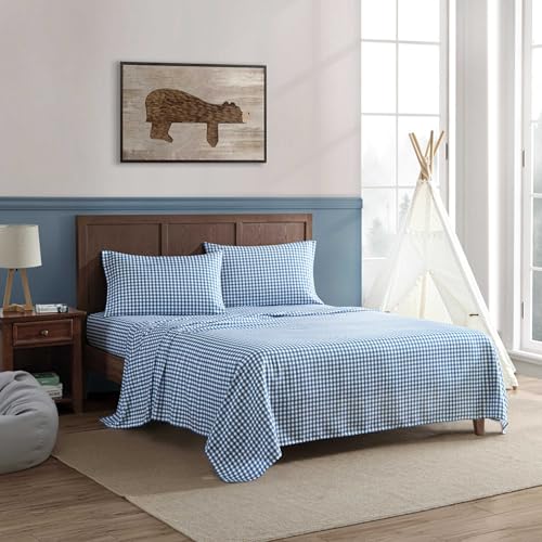 Image of Eddie Bauer Kids - Full Sheet Set, Ultra-Soft Microfiber Bedding with Fully Elastic Fitted Sheet, Kids Bed Set with Pillowcases, Easy Care Bedding (Preston Check)