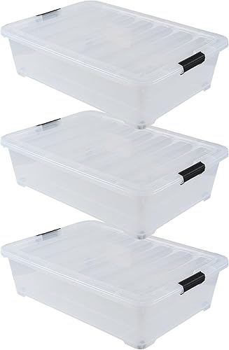 Miniatura 5 de Caja de almacenamiento con pestillo con ruedas de 50 cuartos de galón, contenedor apilable con tapa de pestillo, contenedor de plástico para