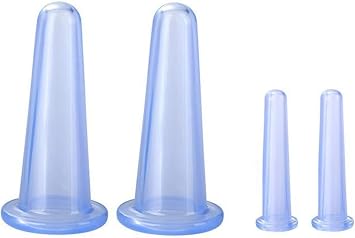 4 Pieces 2 Small + 2 Large Blue Facial Cupping Therapy Set Anti Cellulite Silicone Vacuum Cupping Cups for Face and Eye Cupping Massage Tools, Back Massagers