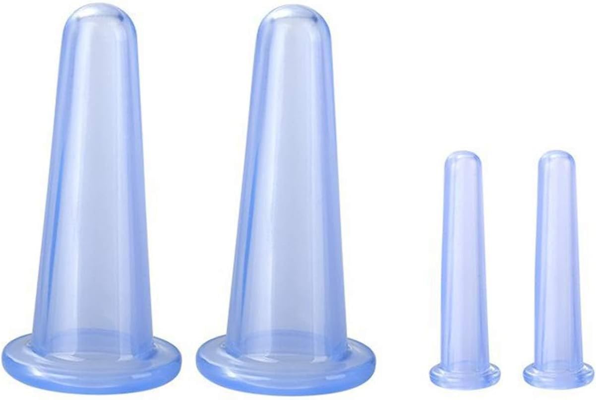 Hyzone Massager Facial Cupping Set for Face, Natural Silicone Facial Massage Cup for Body, Neck, Back, Eye Massage, Cupping Therapy Cups, Face Massage Tool Vacuum Suction Cup - 4 Pcs, Blue