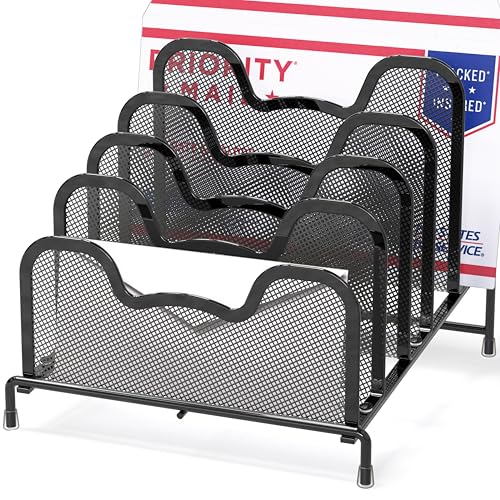 Simple Houseware Desk 5 Sections Step File Sorter Organizer, Black