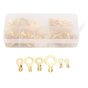 Wire Connector Kit, Brass 150Pcs 6 Sizes Ring Terminal Cable Crimp for DIY