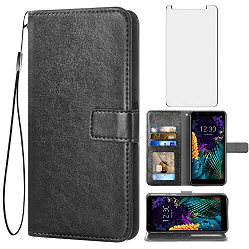 Asuwish Compatible with LG Aristo 4 Plus 4+/Tribute Royal X320/Escape Plus/Journey LTE L322DL/K30 2019/Arena 2/X2 2019/Prime 2 Wallet Case Tempered Glass Screen Protector Leather Card Holder Black