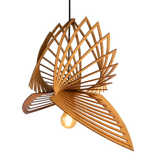 Luminária Lustre Pendente Vazado Aletado MDF Madeira Rústico