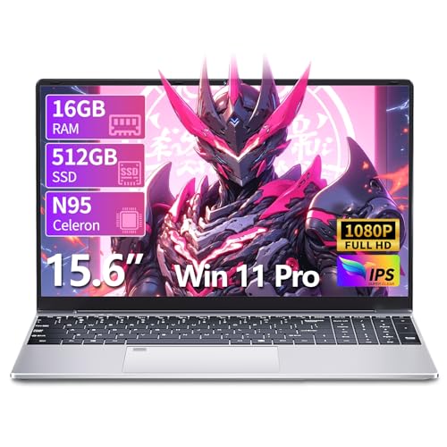 Ordenador Portátil 15,6' FHD IPS con Procesador Celeron N95, 16GB RAM 512GB SSD, PC Portátil Win 11 con Teclado Retroiluminado Desbloqueo Huellas Dactilares, Laptop WiFI5, BT4.2, USB3.0, HDMI, 5000mAh