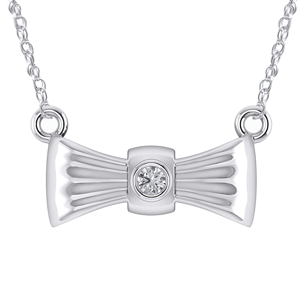 Pretty JewelsPretty Jewellery Diamond 14k Yellow & White Gold Finish Tie Bow Real Diamond Pendant Necklace for Women in Solid 925 Sterling Silver (0.05 ct.tw.), 18" Chain