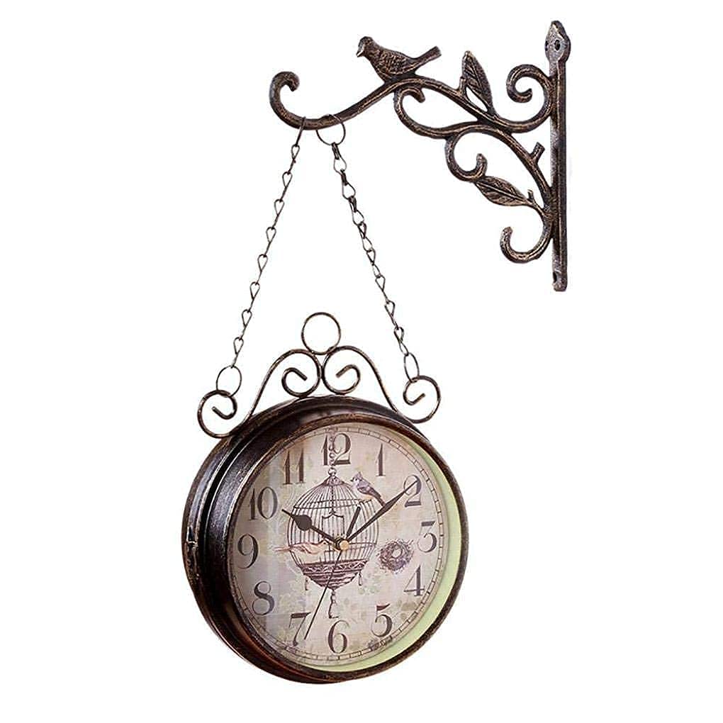 MYUYEE Outdoor Wall Clock Weatherproof, Double-Sided Garden Wall Clocks, Outdoor Wrought Iron Garden Ornaments, Easy to Read