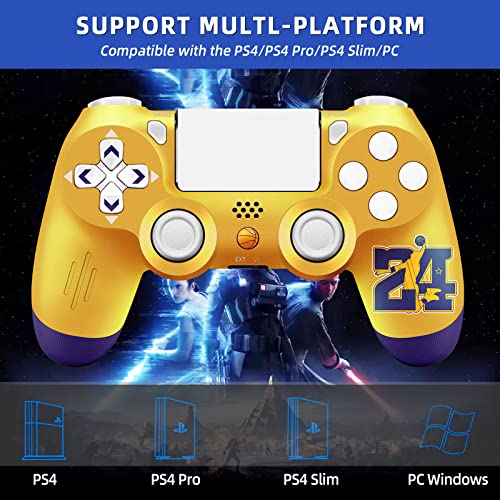 Moofahom Ps4 Controller Wireless Compatible With Ps4/Slim/Pro/Pc With Enhanced Dual Vibration/6-Axis Motion Sensor, P4 Gaming Gamepad With Charging Cable, Thumb Caps Included!(Gold Basketball) #TOP4