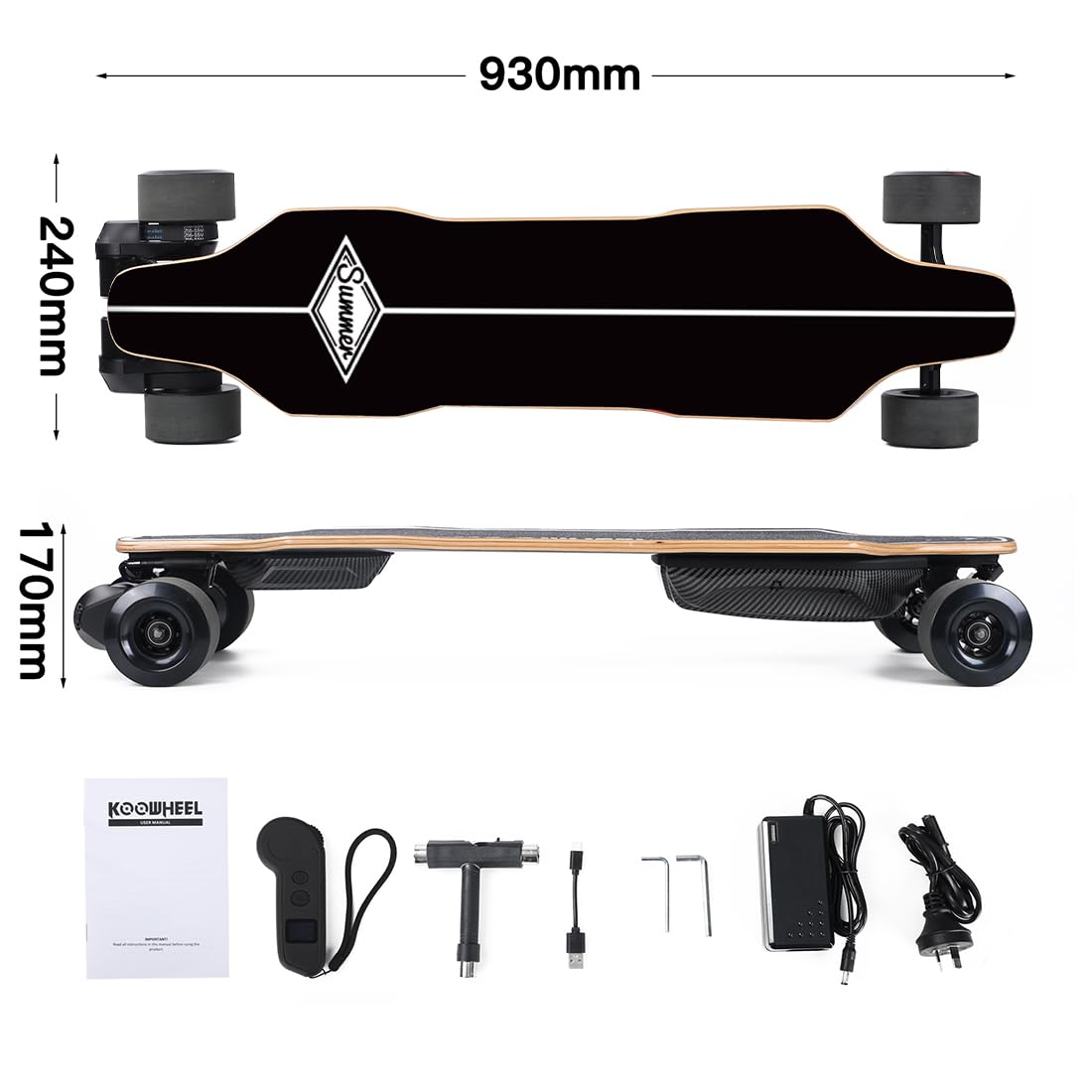 Skateboard elettrico per adulti con telecomando, 25 km/H con motore a doppia trazione da 1000 W, portata di 30 KM, velocità regolabile, impermeabile, per principianti