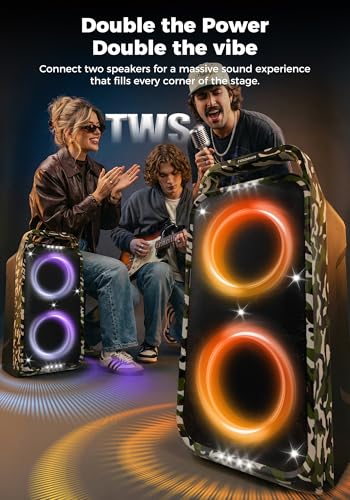 Image of Foxdawn Portable Bluetooth Speaker: 240W Peak Powerful Loud Sound Deep Bass Wireless Boombox Large Subwoofer 15 Hours Battery Life Fast Charging with Led Light Show for Party Outdoor Camping Backyard
