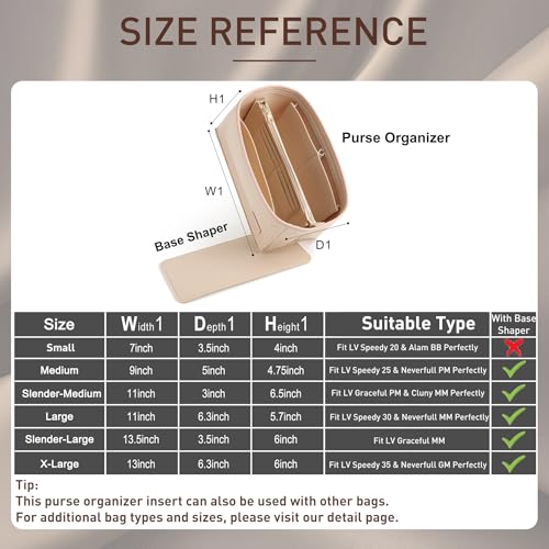 Image of Doxo Purse Organizer Insert for Handbags & Base Shaper Combination,Tote Bag Organizer Insert with 6 Sizes,Compatible with LV Speedy & Neverfull ON THE GO and More (L-Beige)
