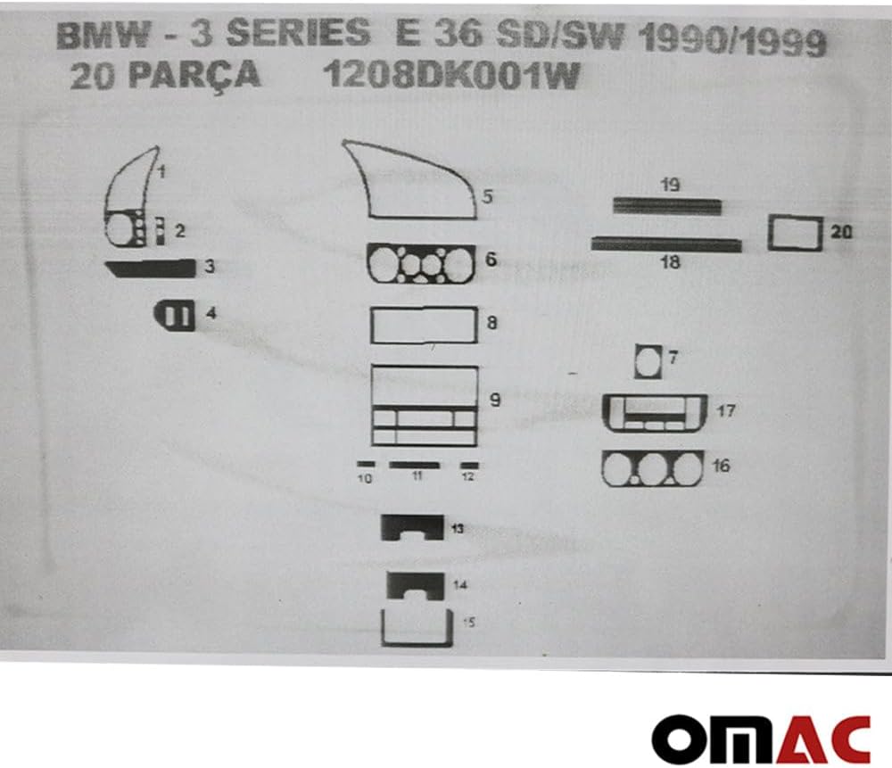 OMAC Carbon Look Dashboard Console Trim Kit for BMW 3 Series E36 1992-1998 20x