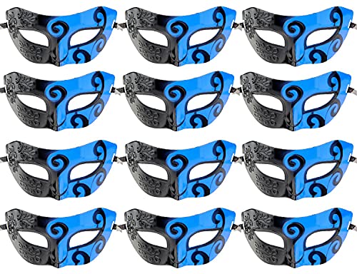 ECOSCO 12pcs Masquerade Masks Women Men Mardi Gras Venetian Ball Party Masks Bulk Wholesales (12pcs black&blue)