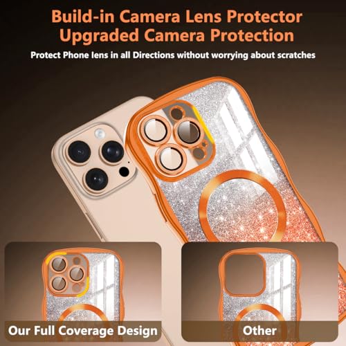 Meshine for iPhone 16 Pro Max Case,[Compatible with MagSafe][Build-in Camera Lens],Magnetic Curly Wavy Frame Shockproof Cute for Women Girls Cover for Apple iPhone 16 Pro Max 6.9 Inch,Glitter Orange - image 4