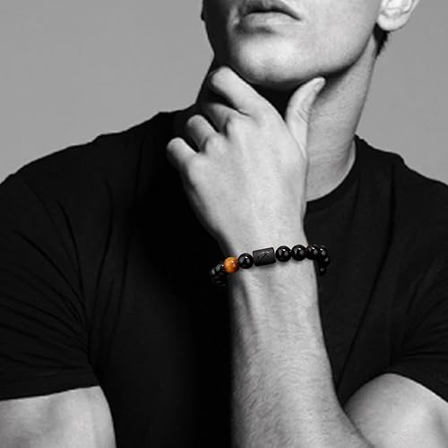 Miniatura 3 de Zodiac Bracelet for Men Women 10mm Natural Black Onyx Stone Star Sign Constellation Horoscope Bracelet Gifts (Sagittarius)