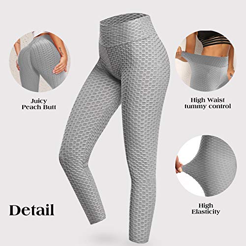 Mannice Women's Bubble Hip Butt Lifting Anti Cellulite Legging High Waist Workout Tummy Control Yoga Tights (S, Grey) #TOP3