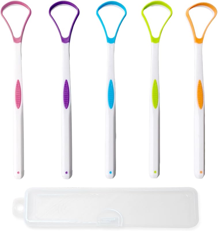 5 Pieces Tongue Scraper Cleaner for Adult & Kids, Colorful Plastic Tongue Brush Oral Care Scrapers Kits for Fresh Breath Mouth Health Cleaning Accessory