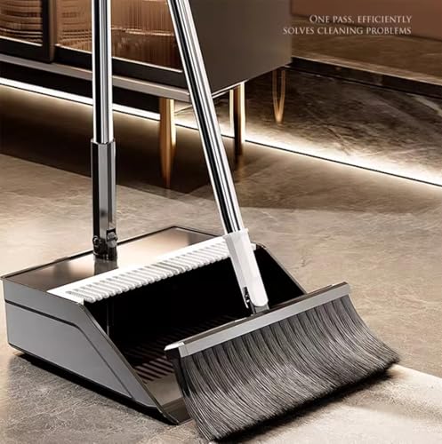 IUYIXWFP Besen- und Kehrschaufel-Set, selbstreinigender Besen mit Kehrschaufel-Kombi-Set, 180° drehbarer Silikonbesen, aufrecht stehende Kehrschaufel für Zuhause, Küche, Büro, Flurboden – Bild 5