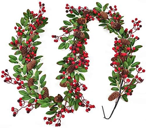 YQing Artificial Red Pip Berry Garland, 1.65M Pip Berry Garland Burgundy Berry Garland for Holiday Christmas Craft Décor