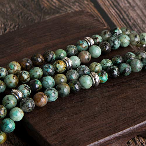 Bivei 108 Mala Beads Bracelet - Genuine Gemstone Mala Prayer Beads Lotus Charm Meditation Necklace - African Turquoise #TOP7