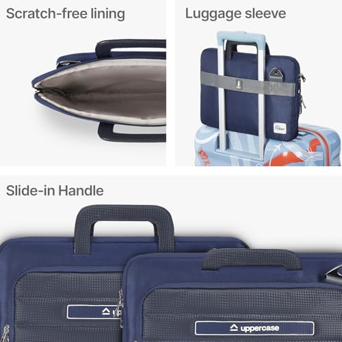 Image of uppercase Node Laptop Sleeve, Multi-Textured Quilted Design, Quick Access Pocket, Trolley Sleeve, Slide-in Handle & Detachable Shoulder Strap, Ideal for Men & Women | Office & Travel