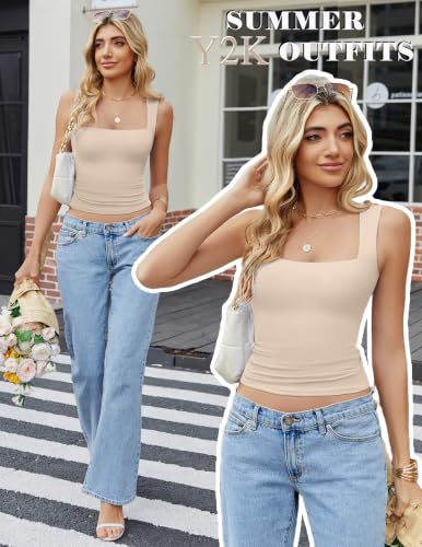 Image of Avidlove Women's Square Neck Tank Top Double Lined Basic Crop Tops Going Out Shirt Slim Fit Summer