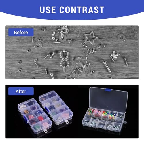 Image of 4 PCS 10 Grids Plastic Organizer Box with Dividers, Small Clear Tackle Container, Candy Large Bead Compartment