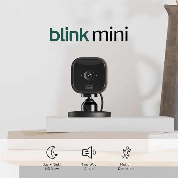 Blink Mini - Compact indoor plug-in smart security camera, 1080p HD video, night vision, motion detection, two-way audio, easy set up, Works with Alexa – 1 camera (Black)