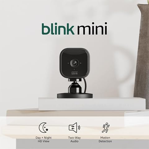 Blink Mini - Compact indoor plug-in smart security camera 1080p HD video night vision motion detection two-way audio