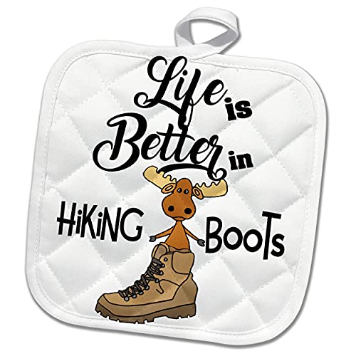 8x8 Potholder - Cute Funny Life is Better in Hiking Boots with Moose in Boot Sports and Hobbies
