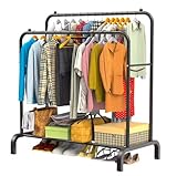 FIRFIT Burro de Ropa Doble – Perchero Colgador Metálico 110 x 150 x 54 cm, Negro