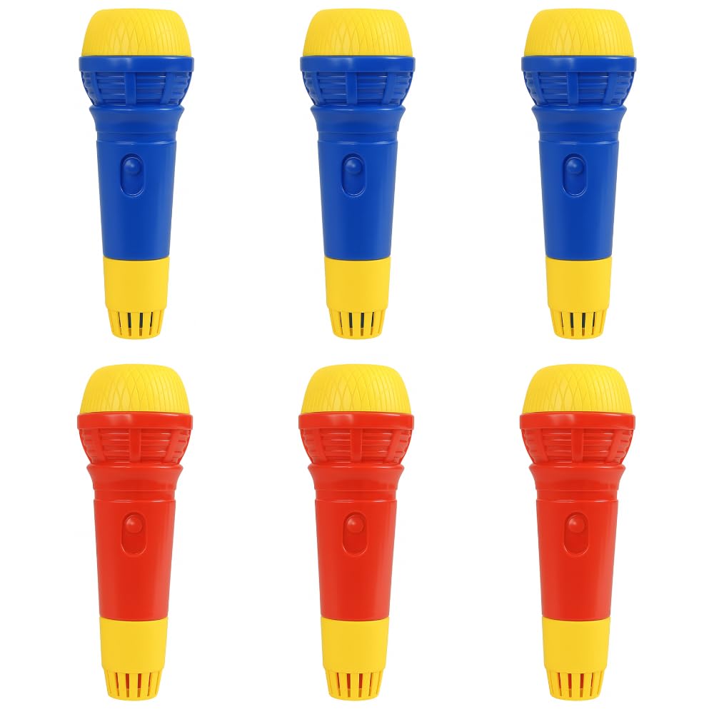 eMKay® Pack of 6 Echo Toy Microphones – RED & BLUE | Voice Echo Singing Mic Toys for Kids | Battery-Free Karaoke Microphones for Boys & Girls | Party Favour Pack for Birthdays & Playtime Fun