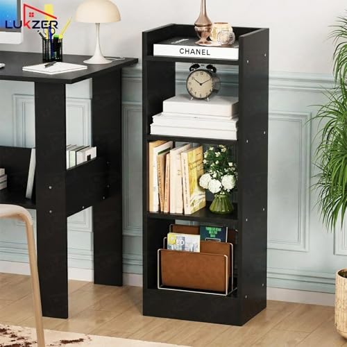 Image of Lukzer 3 Layer Engineered Wood Multipurpose Rack Bookshelf Storage Organizer Stand (MR-010 /Black /80x33x22cm) - Modern Black Cabinet Storage for Home Organization