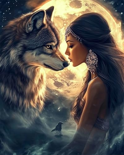 Kit broderie de perles loup fantastique et femme indienne idée cadeau loisirs créatifs