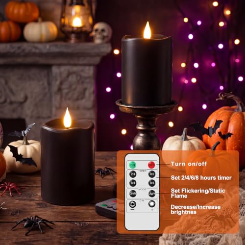 Image of Retisee 3 x 4 Inch LED Candles with Remote Timer Flickering Real Wax Battery Operated for Home Decor(Black,2 Pcs)