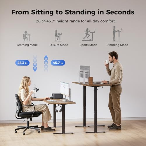 Image of Agilestic 63 Inch Reversible L Shaped Standing Desk, Electric Height Adjustable Desk with Memory Preset, Sit Stand Up Computer Workstation for Home Office, Splice Board, Dark Walnut