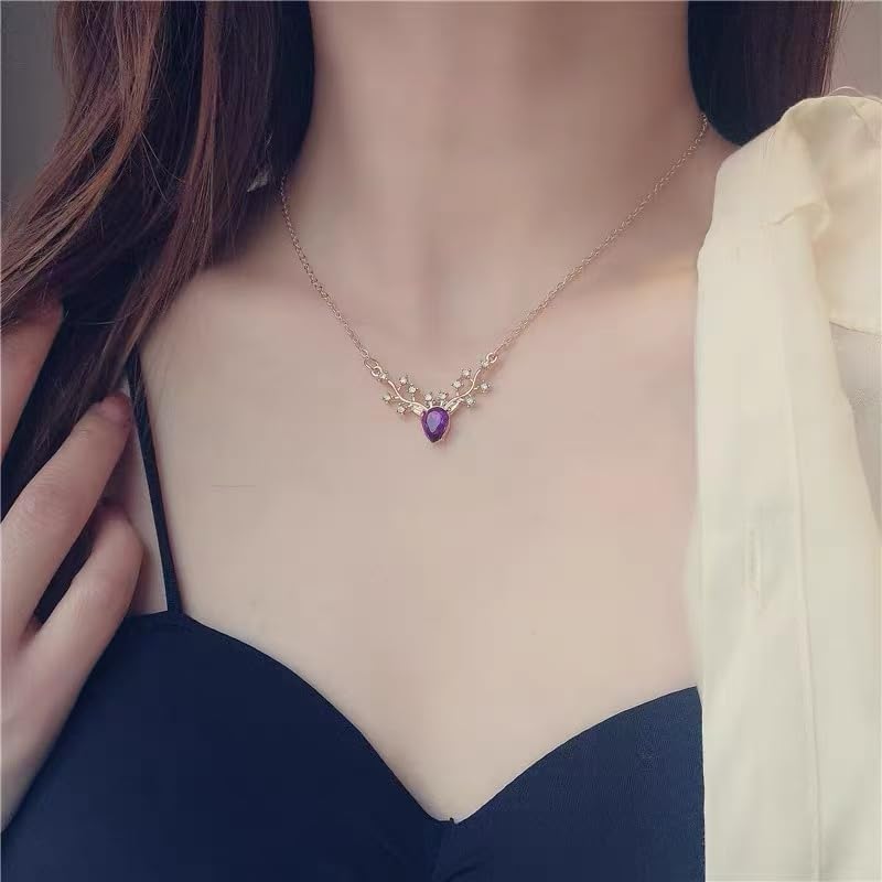 Dainty Rhinestone Deer Antler Pendant Necklace for Women Cute Animal Cubic Zirconia Crystal Reindeer Choker Elk Head Charm Chain Christmas Festive Xmas Holiday Party Fashion Jewelry Favor - Image 2