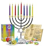 Ner Mitzvah Menorahs for Chanukah - Complete Set Hanukkah Menorah - Menorah, Hanukkah Candles, Dreidels, Play Coins, Guide