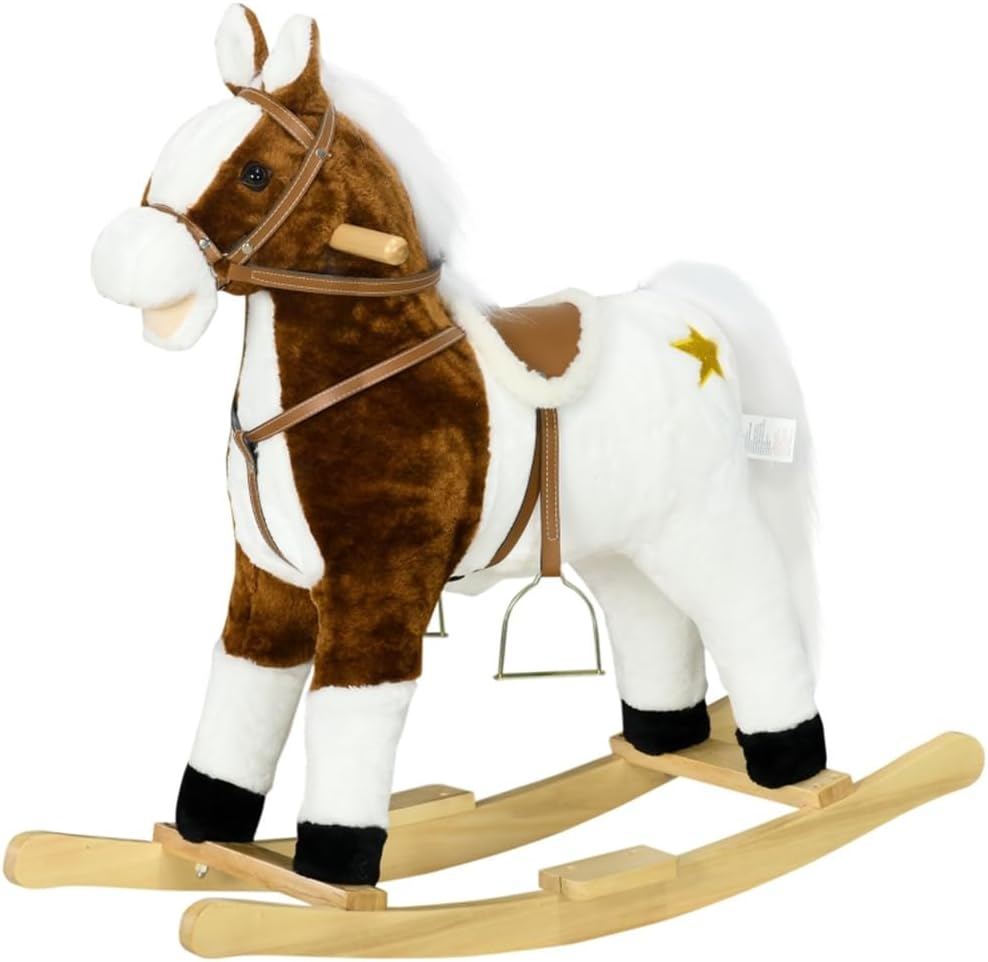 Soft Plush Rocking Horse with Realistic Sound Effects and Comfortable Saddle for Gentle Indoor Motion Play
