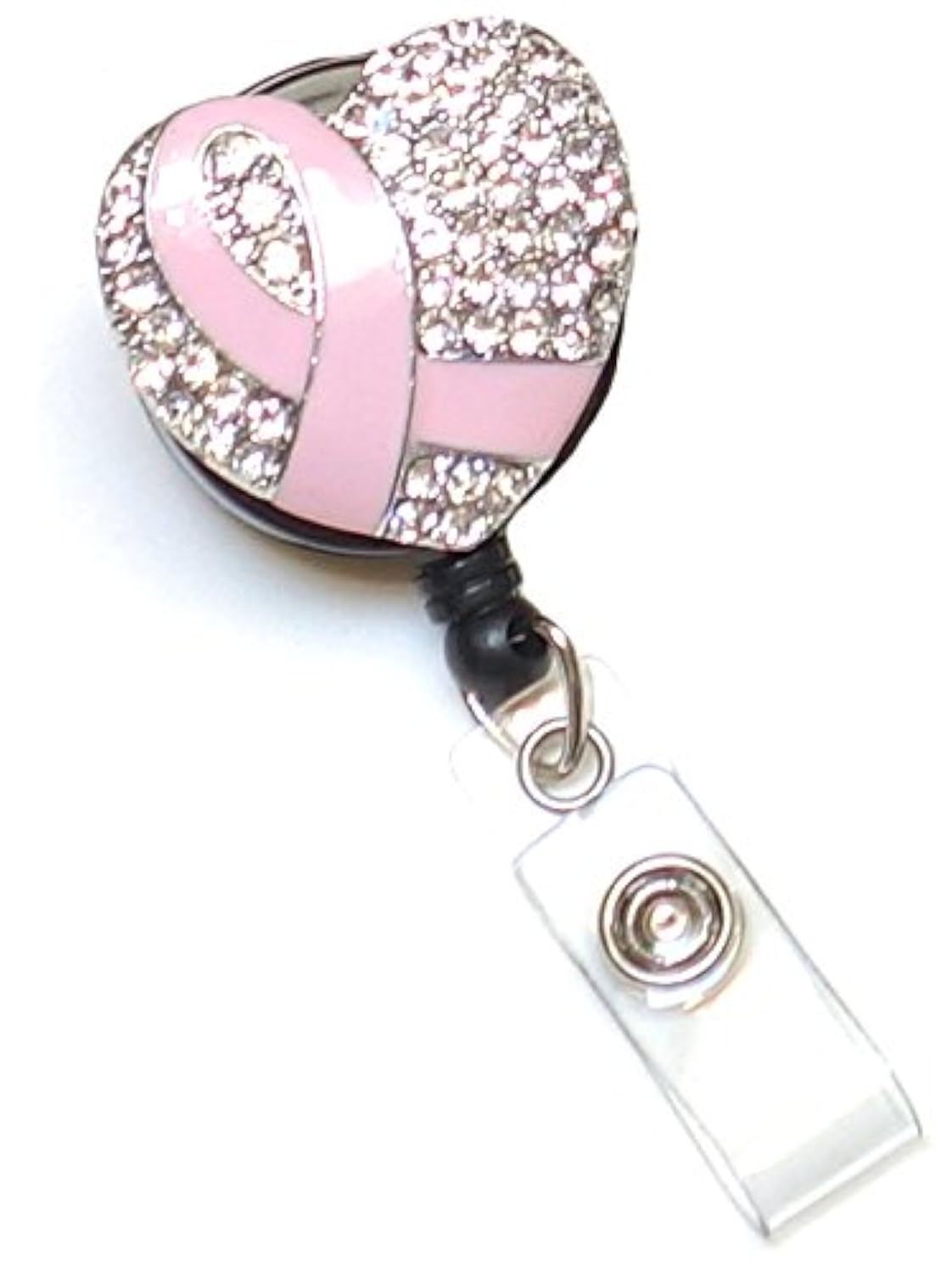 WigsPedia Medical RN Doctor Nurse Rhinestone Retractable Badge Reel/ID Badge Holder/Brooch/Pendant/Id Badge Holder (Pink Ribbon Heart)