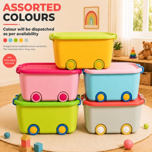 Image of Ash & Roh Multi color Storage Bins with Locking Lids | Collapsible Storage Box with Handle | Organizer Stackable Toy Storage Bins with Wheels | 25 lit Containers Organizing Storage Box. (Pack of 2.)