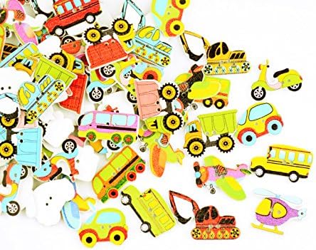 80 pcs Mixed 2 Holes Transportation Car Plane Motorcycle Truck Wood Sewing Buttons Scrapbooking Embellishment Good Gift