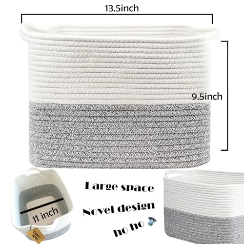 Image of COMFY-HOMI 3Pack Small Woven Cotton Rope Basket for Organizing, Gift Baskets for Handles, Empty Gift Baskets, Medium Rope Basket|13.5 inch x 11 inch x 9.5 inch home decor for Living Room, Bathroom
