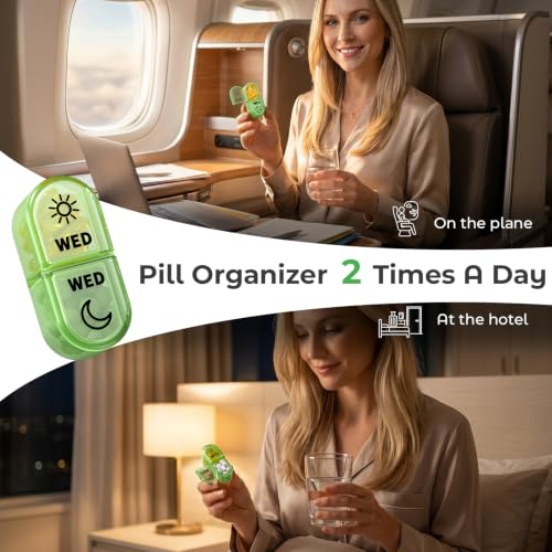 Image of Weekly AM PM Detachable Pill Organizer 2 Times a Day, Wear Resistant Large Print Medicine Pill Organizer for Arthritis, Seniors & Caregiver, Purse Travel Use - White