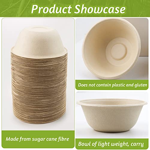 Cmkura 200 Pcs 8 oz Natural Sugarcane Biodegradable Bowls Disposable Paper Bowls Compostable Soup Bowls for Salad,Hot Soup,Pasta and Dessert - Thumbnail 3