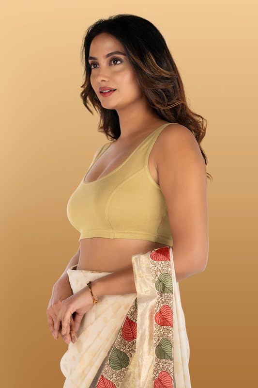 Image of Abhi Cotton Readymade Saree Blouse for Women- Sleeveless, U-Neck, Regular-fit, Stretchable, Pull-on Style