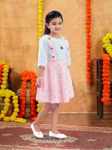 Image of Aarika Girls Turquoise Colour Foil Print Winter Woolen Frock