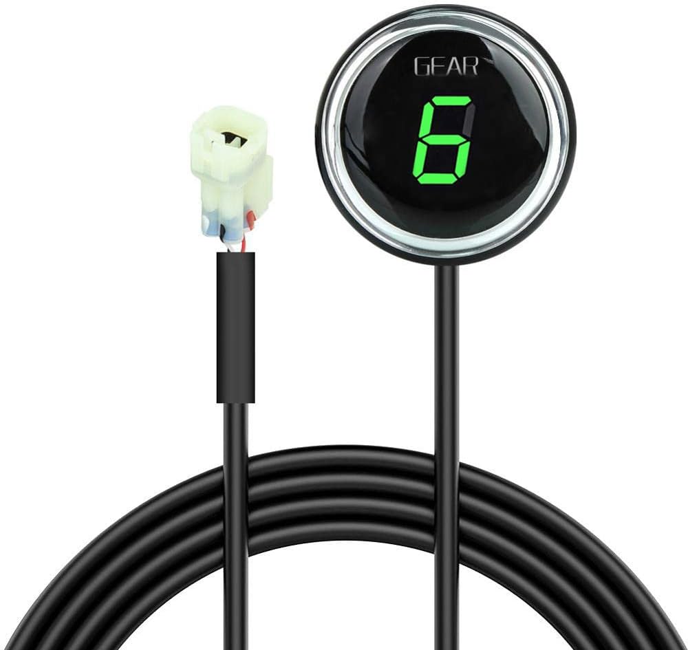 Motorcycle Round Gear Indicator for Kawasaki Versys 650 1000 Er6n Er6f Ninja300 z250 z800 Z1000 ECU Plug LED Digital Display Waterproof(Green)