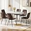 White Marble Effect Table + Set of 6 Brown Tech Fabric Chairs