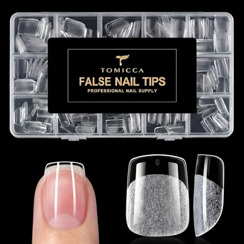 TOMICCA Extra Short Square Nail Tips 240Pcs 15 Sizes Pre-shaped Nail Extension for Gel Tips Ultra Matte Acrylic Fake Nails for Beginners and Professionals Home DIY Nail Salon Wedding